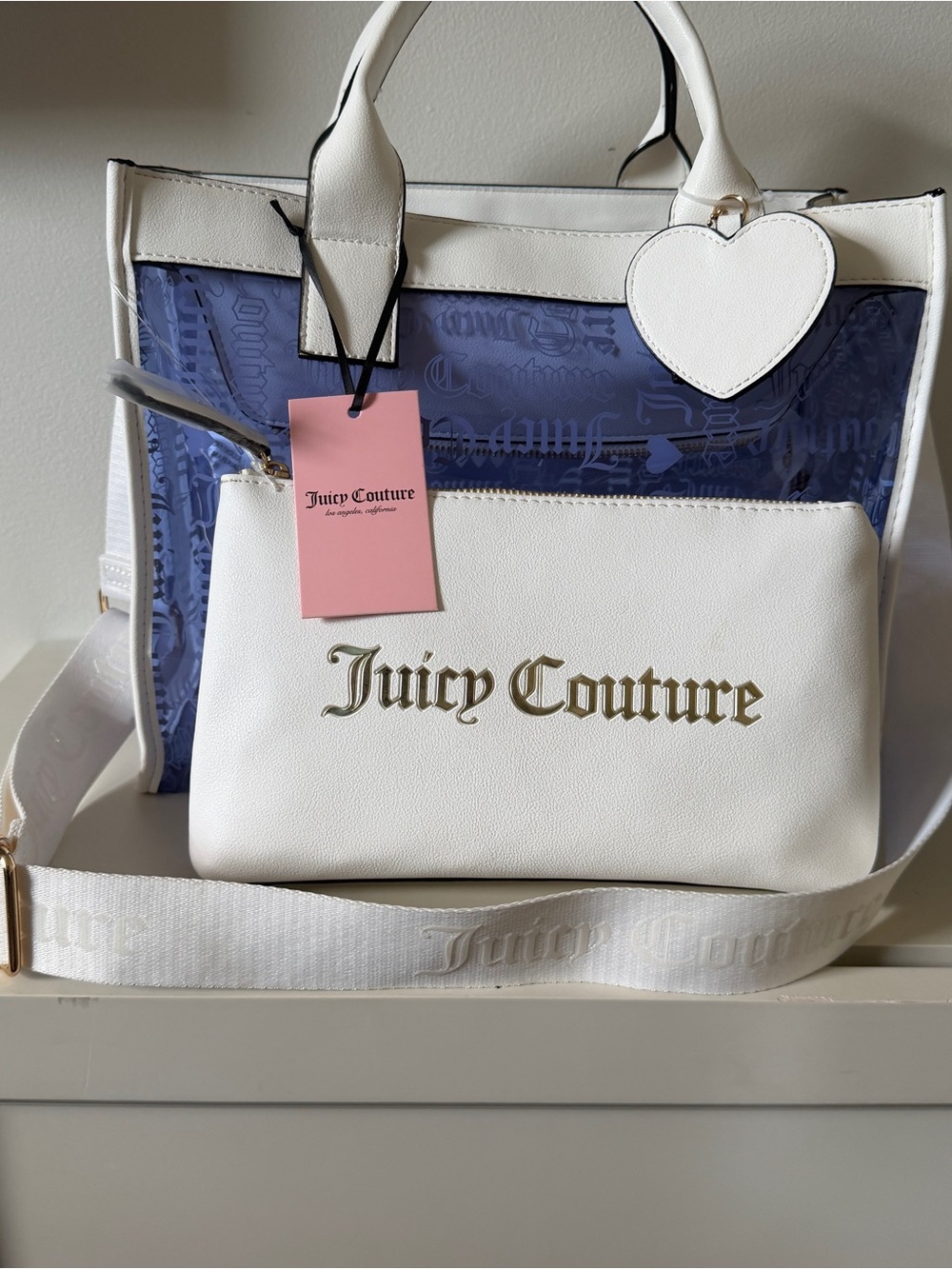 Juicy Couture Heart Dazzling Blue Beachin Tote NWT w/ Cosmetic Bag - Picture 1 of 12